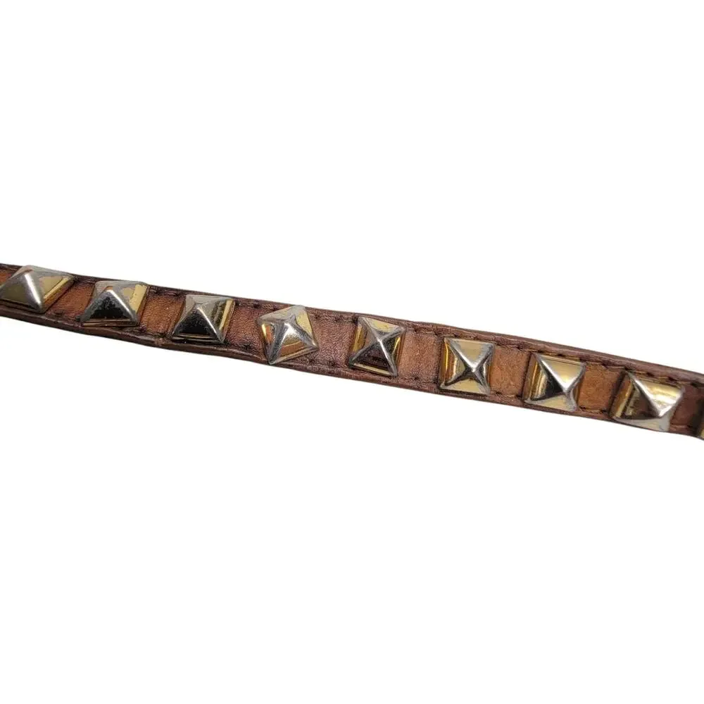 Rebecca Minkoff Studded Leather Double Wrap Bracelet Brown Gold Moto Snap